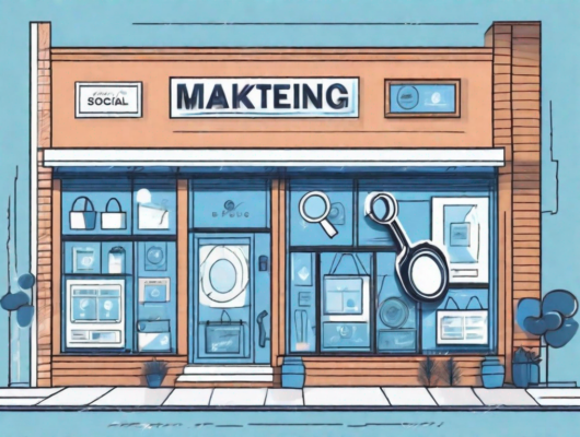 A small business shopfront with a magnifying glass hovering over it